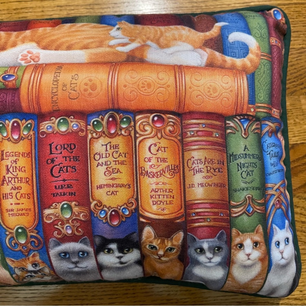 Humorous Whimsical Vibrant Cats and Library Books Decorative Pillow - Picture 6 of 10